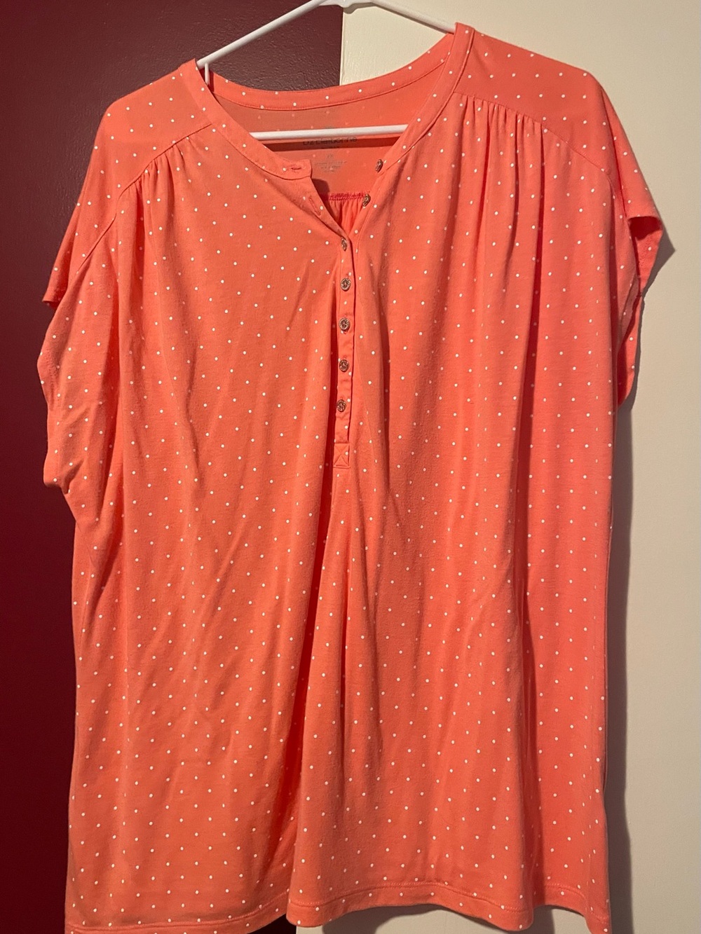 Liz Claiborne Coral Dot Button-Front Short Sleeve Top